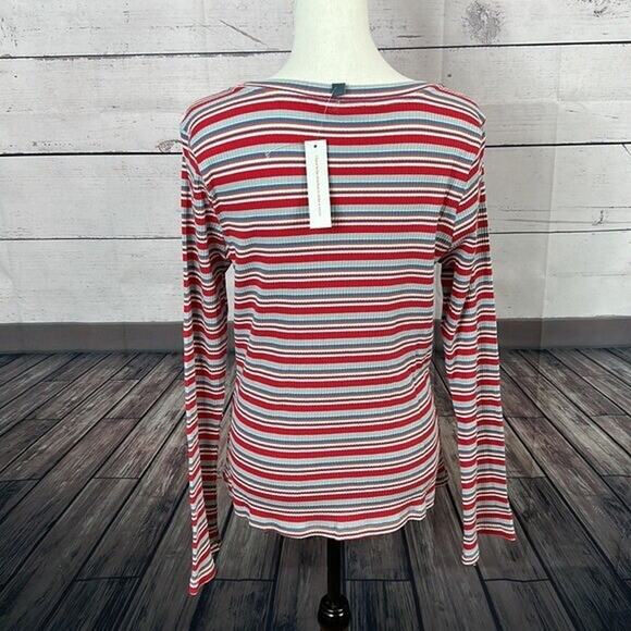 ModCloth Tee Shirt Top Womens XL Striped Multicolor Textured Ribbed Stretch NWT - Picture 4 of 10